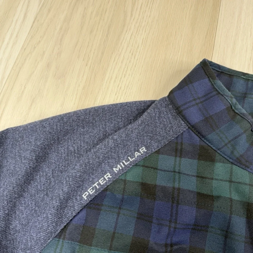 PETER MILLAR Flannel Merge Hybrid Full Zip Golf Jacket Blue Plaid Mens Size XL